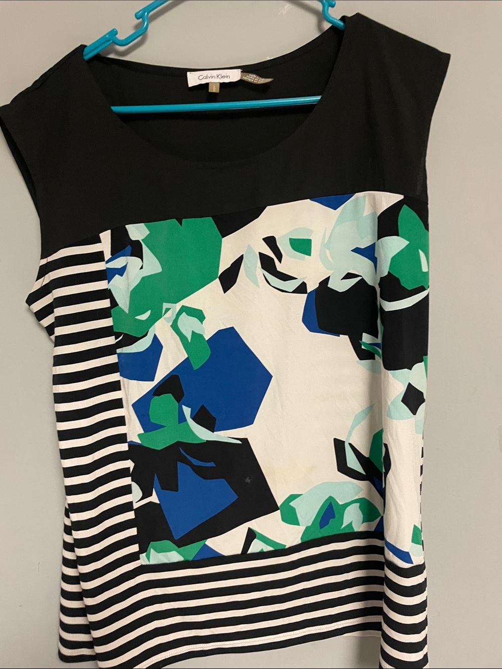 Calvin Klein Black, White, Blue & Green Printed Tank Top